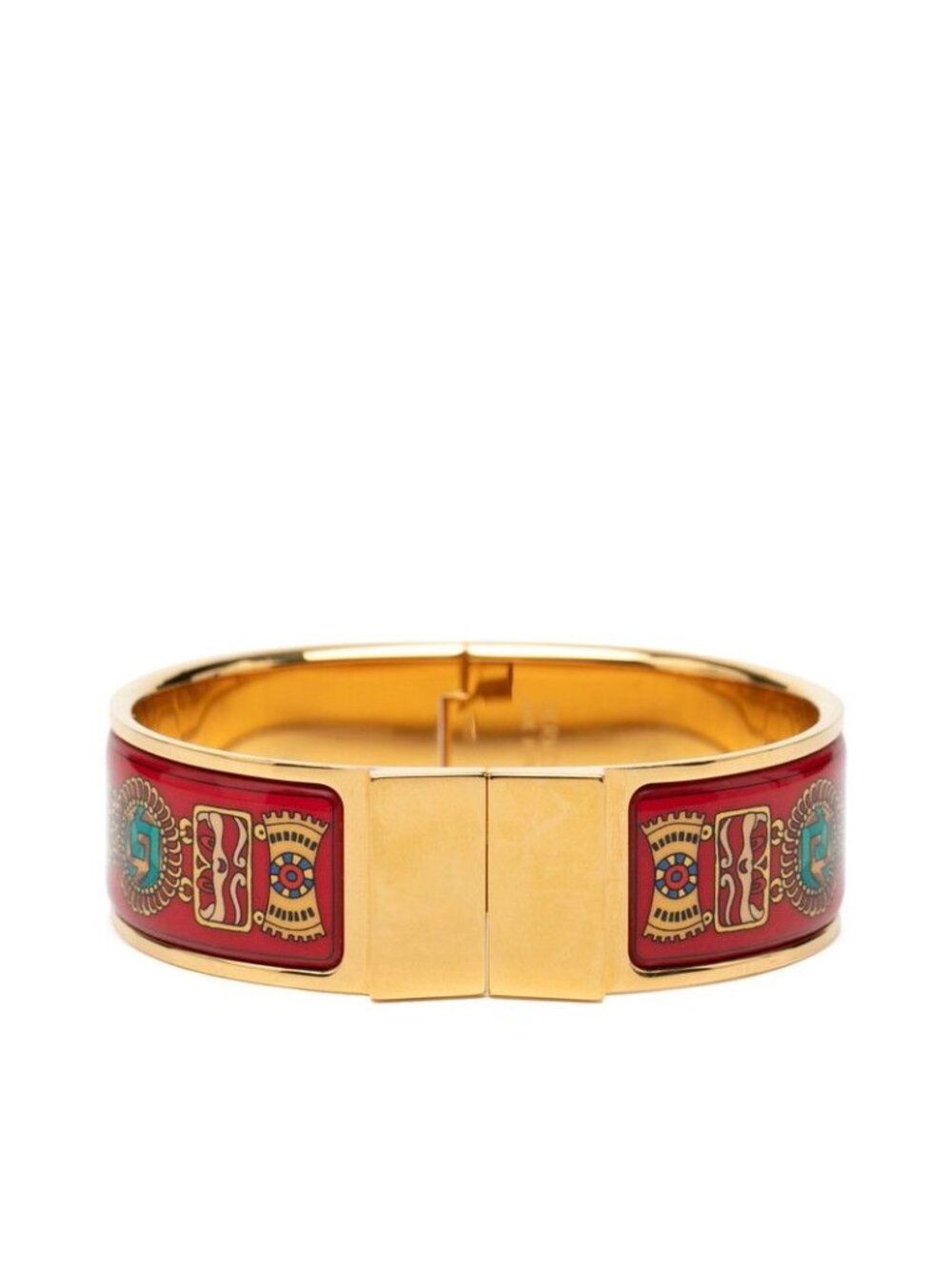 Hermes Enamel GM Location Cloisonne Bracelet Bangle Gold Red Multicolor Plated